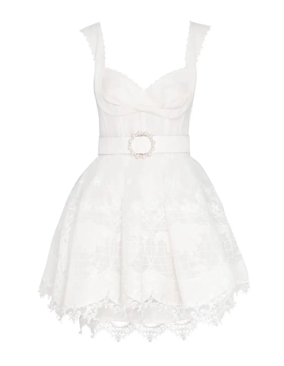 Zimmermann High Tide Embroidered Mesh Mini Dress in Ivory Size 0 / Au 8 for rent on The Volte - main image