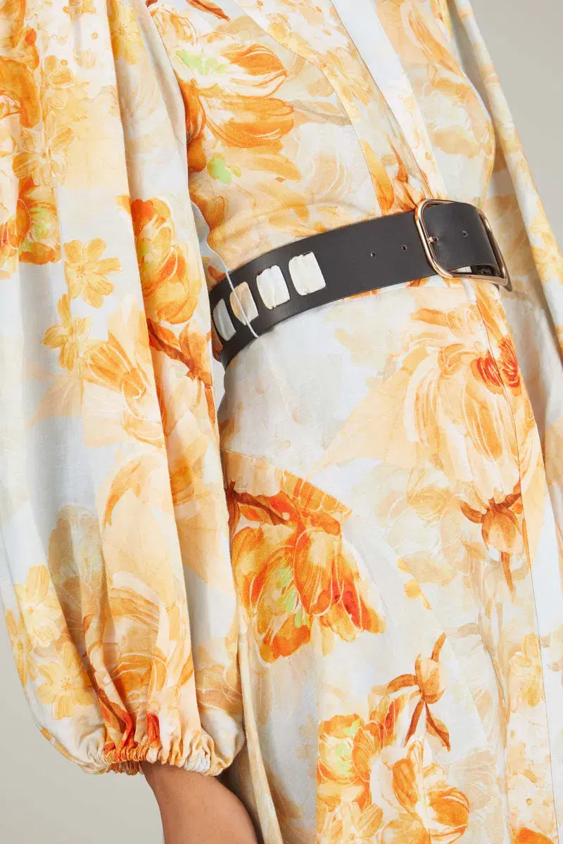 Leo Lin Nellie Midi Dress Camellia Print In Apricot Size 16 for rent on The Volte - main image