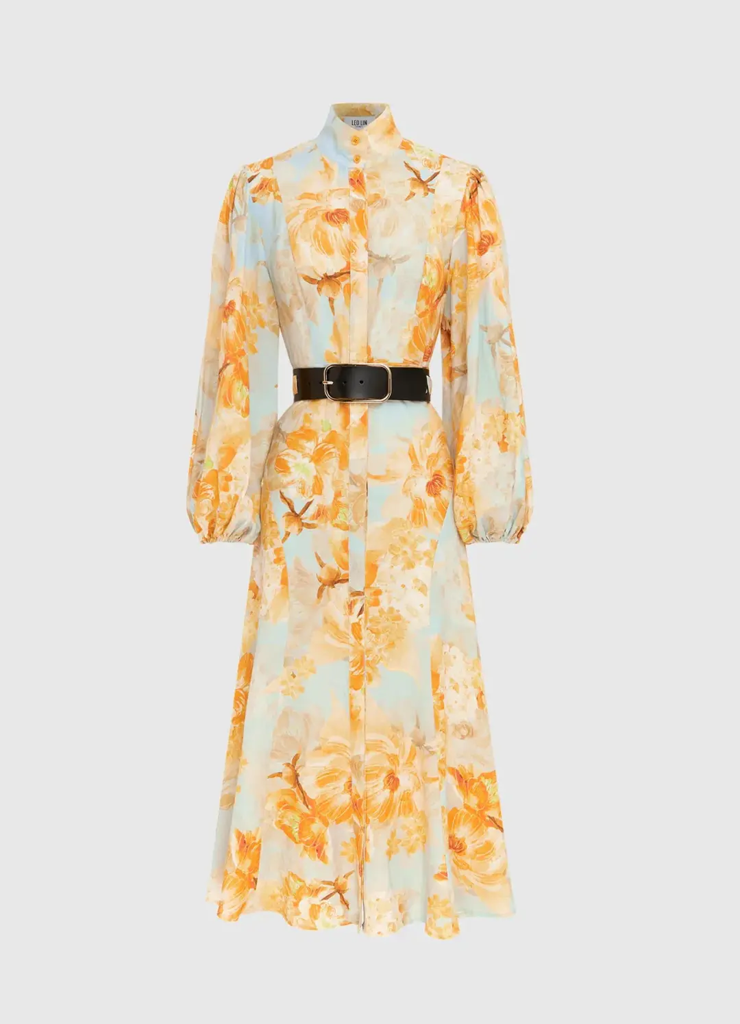 Leo Lin Nellie Midi Dress Camellia Print In Apricot Size 16 for rent on The Volte - main image