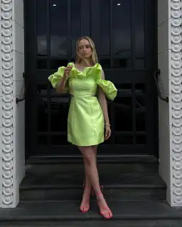 Alemais Suzi Off Shoulder Mini Dress in Chartreuse Size 8 for rent on The Volte - image 7