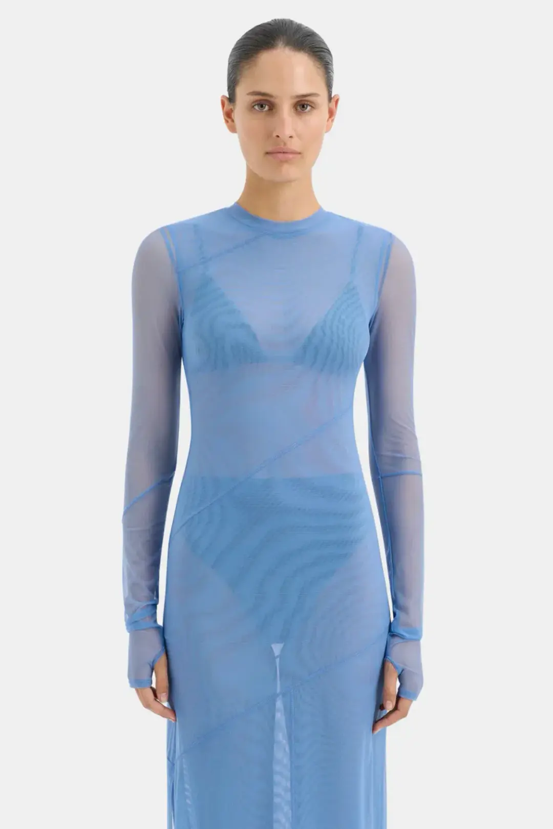 Sir the Label Jacques Mesh Panelled Midi Dress Blue Size 2 / AU 10 for rent on The Volte - main image