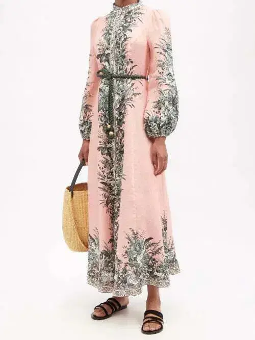 Zimmermann The Moonshine Billow Long Dress in Pink Lily Size 2 / AU 12 for rent on The Volte - main image
