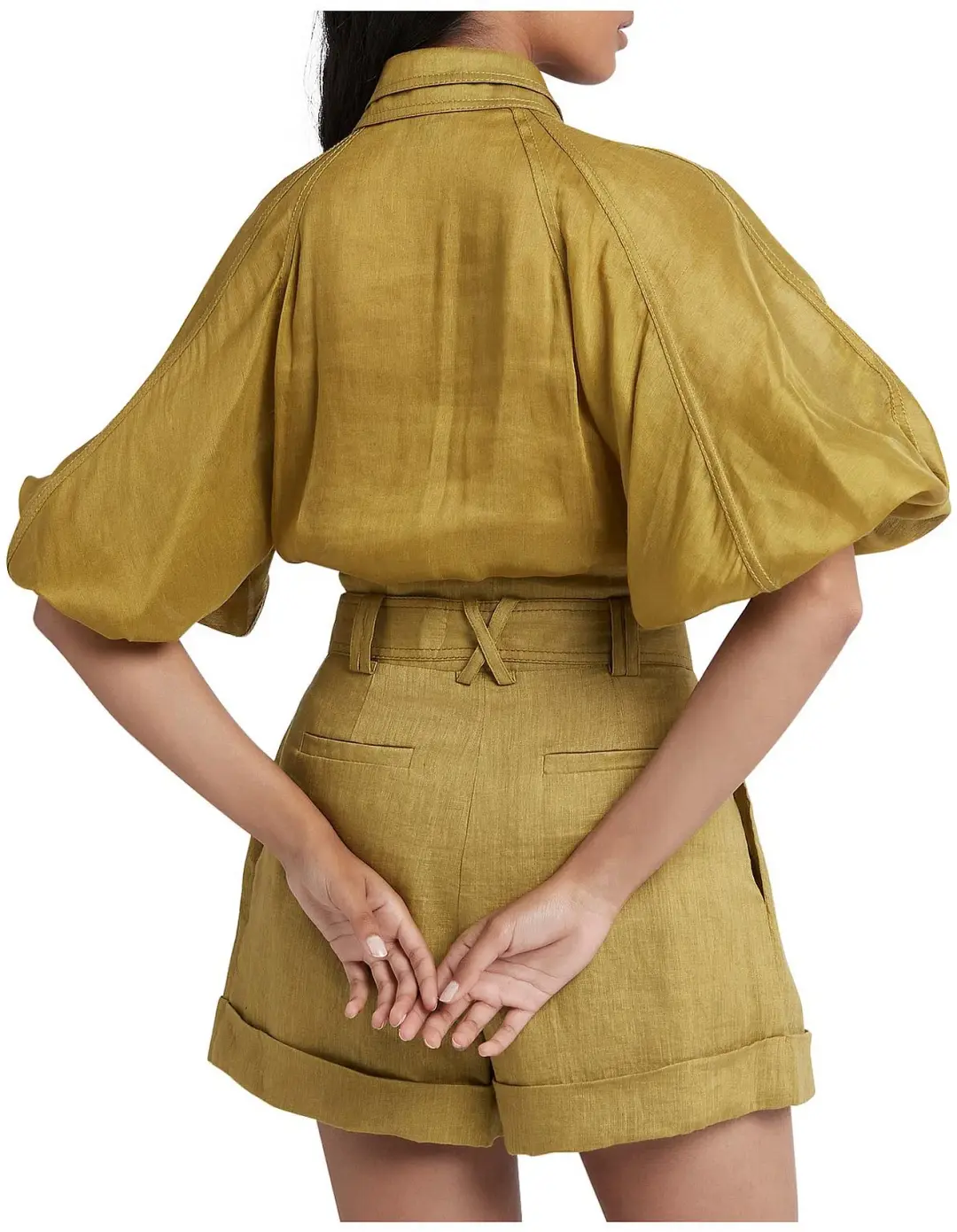 Aje Palms Puff Sleeve Shirt and Casabianca Tiered Skirt Set Yellow Size 10 for rent on The Volte - main image