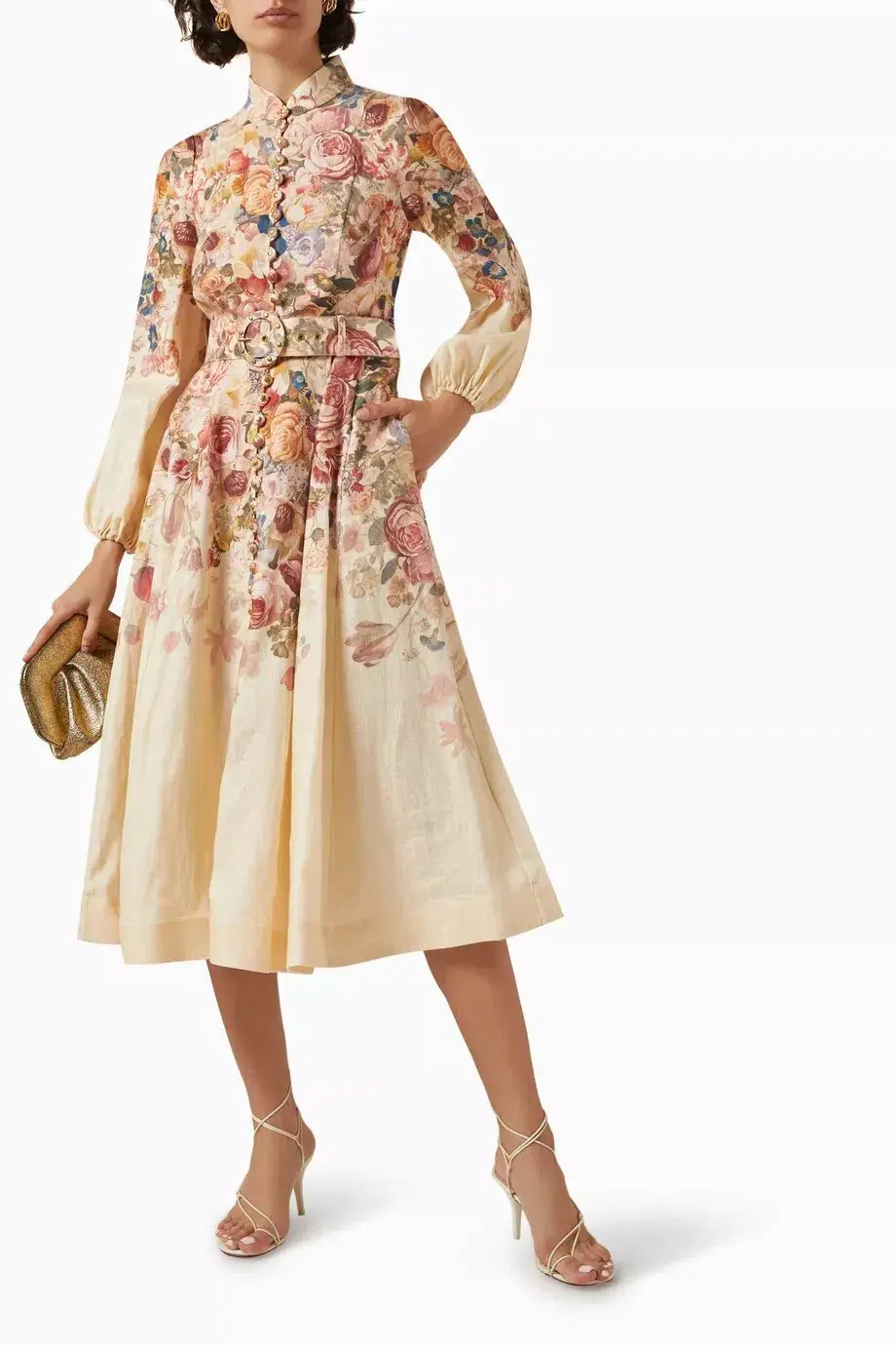 Zimmermann The Luminosity Buttoned Midi Dress in Morisot Cream Floral Print Size 2 / AU 12 for rent on The Volte - main image