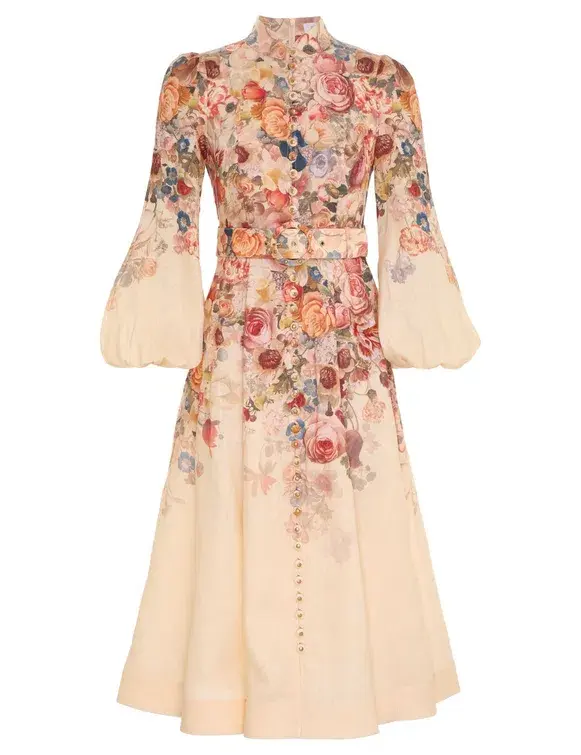 Zimmermann The Luminosity Buttoned Midi Dress in Morisot Cream Floral Print Size 2 / AU 12 for rent on The Volte - main image