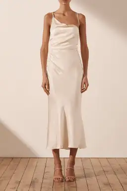 Shona Joy La Lune Asymmetrical Bias Cowl Midi Dress in Cream Size 10 for rent on The Volte - image 1