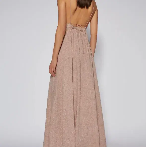 Scanlan Theodore Italian Linen Shoestring Dress Cappuccino Size 6 for rent on The Volte - main image