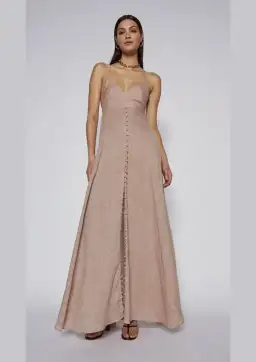 Scanlan Theodore Italian Linen Shoestring Dress Cappuccino Size 6 for rent on The Volte - image 1