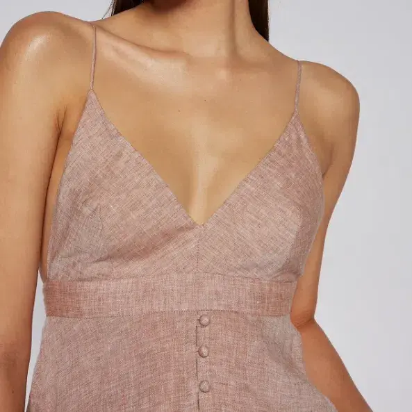 Scanlan Theodore Italian Linen Shoestring Dress Cappuccino Size 6 for rent on The Volte - main image