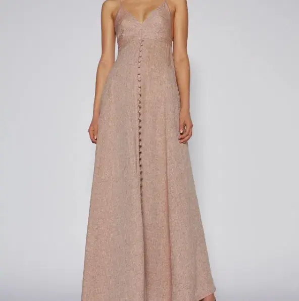 Scanlan Theodore Italian Linen Shoestring Dress Cappuccino Size 6 for rent on The Volte - main image