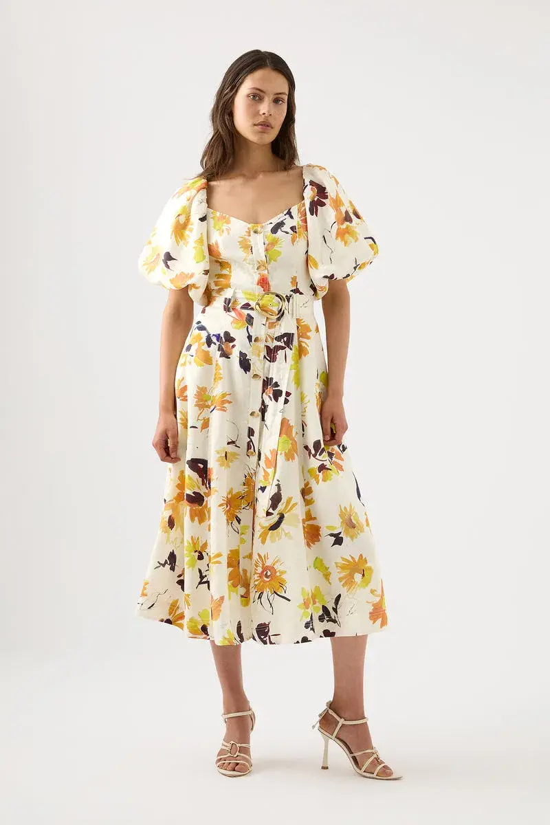 Aje Soleil Belted Midi Dress Size 16 for rent on The Volte - main image