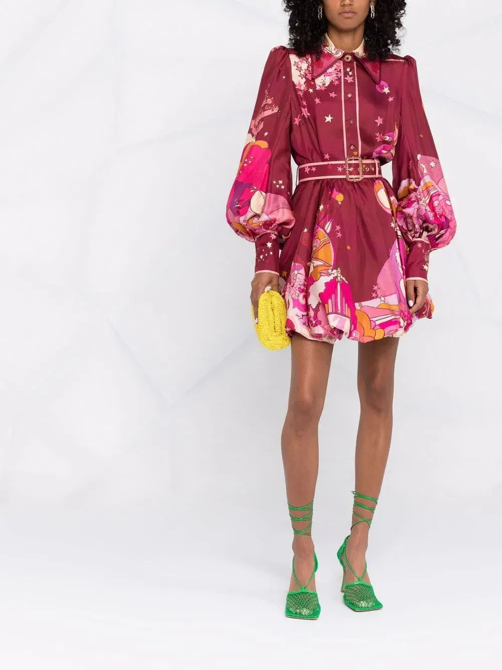 Zimmermann Concert Bubble Shirt Dress in Plum Collage Size 0/ AU 8 for rent on The Volte - main image