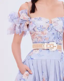 Zimmermann Postcard Bow Bodice Dress in Swirl Floral Blue Size 0/AU 8 for rent on The Volte - image 3