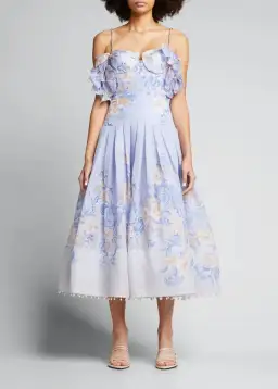 Zimmermann Postcard Bow Bodice Dress in Swirl Floral Blue Size 0/AU 8 for rent on The Volte - image 1