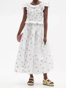 Cecilie Bahnsen Livia Embroidered Tie Back Dress in White Size 8 for rent on The Volte - image 1