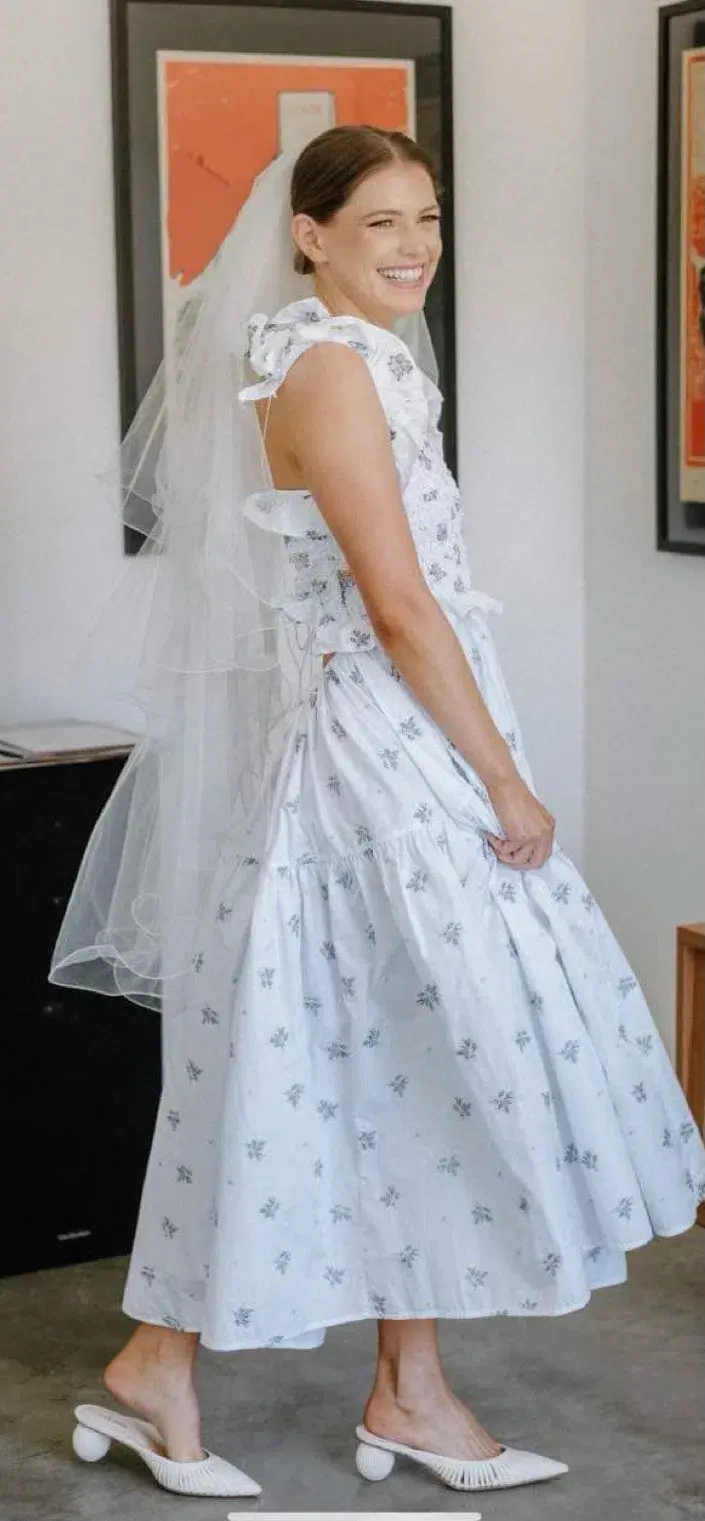 Cecilie Bahnsen Livia Embroidered Tie Back Dress in White Size 8 for rent on The Volte - main image