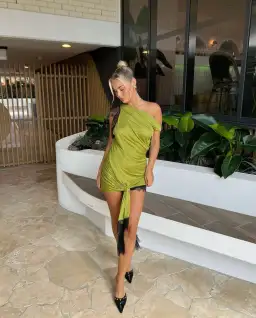 Christopher Esber Galathea Asymmetric Micro Mini Dress Green Size 8 for rent on The Volte - image 2