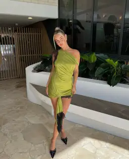 Christopher Esber Galathea Asymmetric Micro Mini Dress Green Size 8 for rent on The Volte - image 1