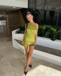 Christopher Esber Galathea Asymmetric Micro Mini Dress Green Size 8 for rent on The Volte - image 3