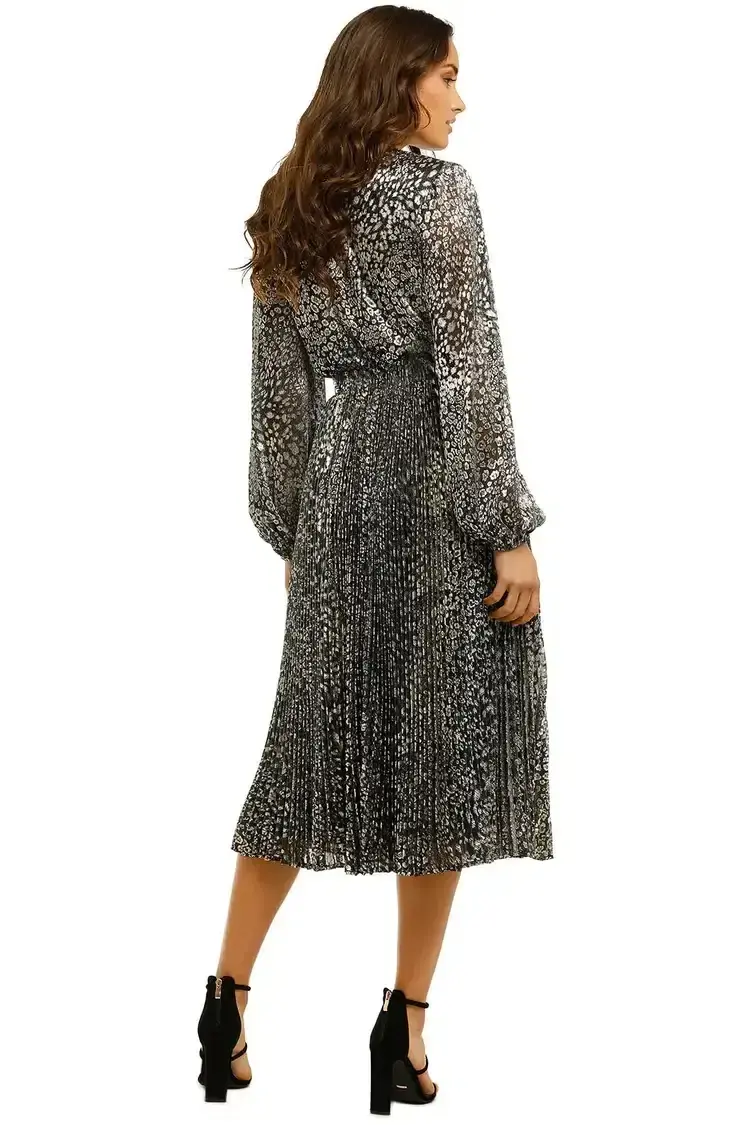 Rebecca Vallance Vienna Midi Dress Gold Print Size 8 for rent on The Volte - main image