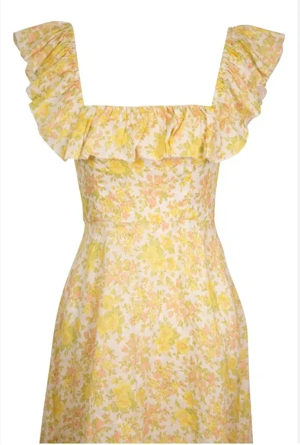 Zimmermann Goldie Ruffle Neck Mini Dress in Citrus Floral Size 0 / Au 8 for rent on The Volte - main image