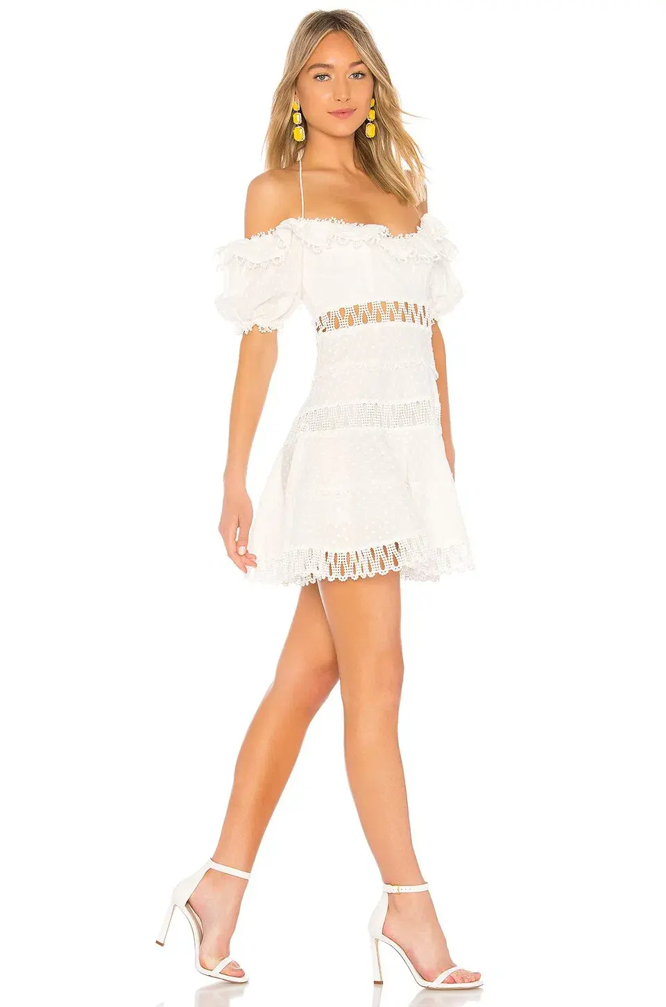 Zimmermann Melody Off The Shoulder Mini Dress Ivory Size 6 for rent on The Volte - main image