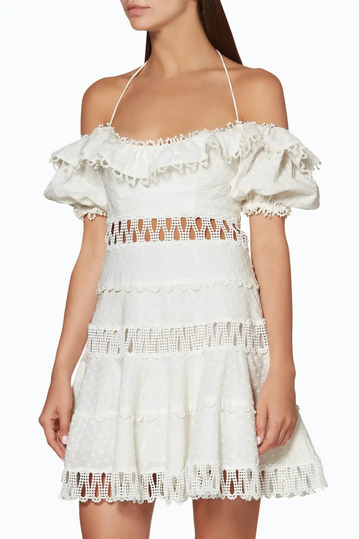 Zimmermann Melody Off The Shoulder Mini Dress Ivory Size 6 - Image 4