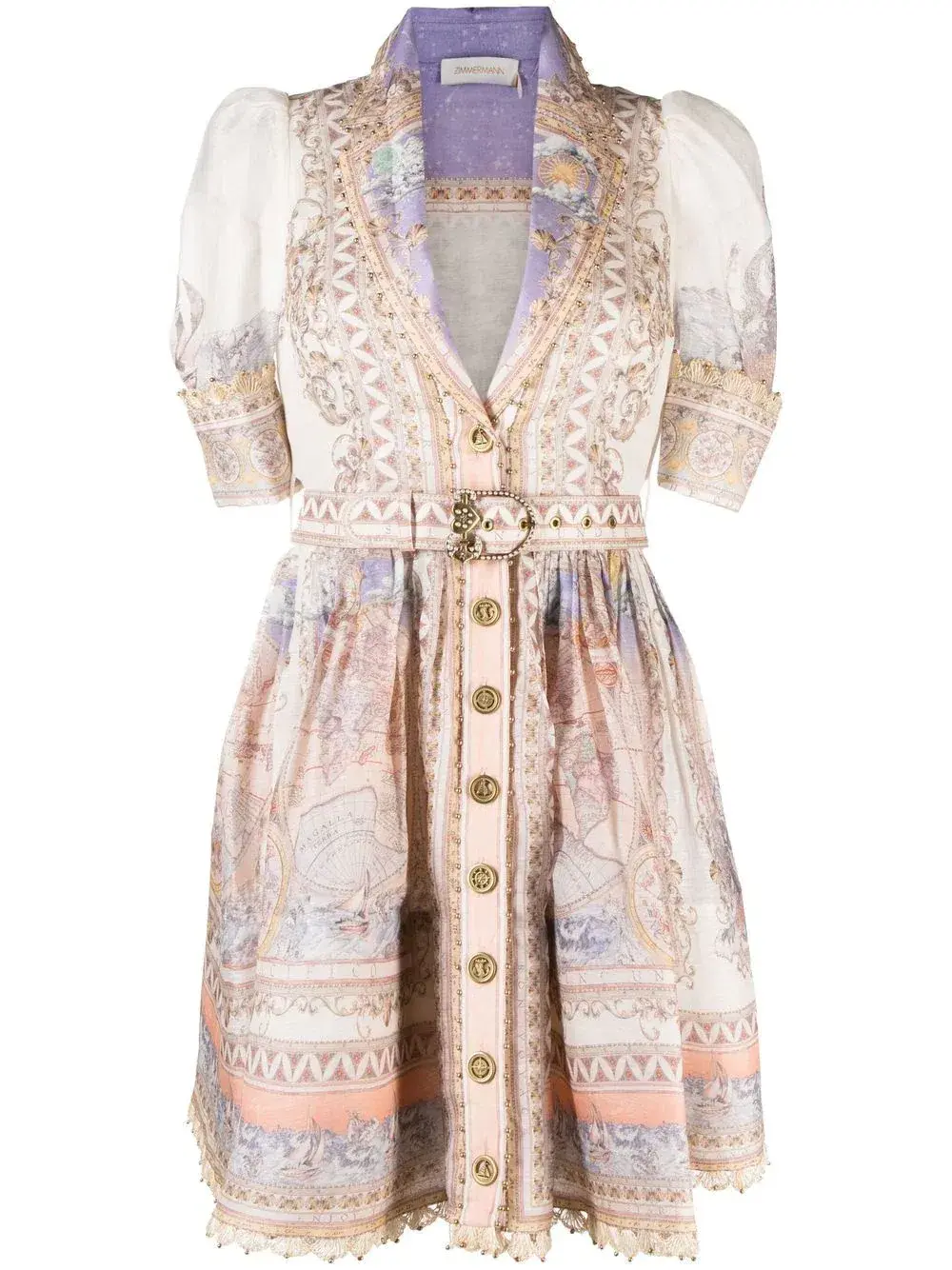 Zimmermann High Tide Mini Shirt Dress Odyssey Print Size 0 / Au 8 for rent on The Volte - main image