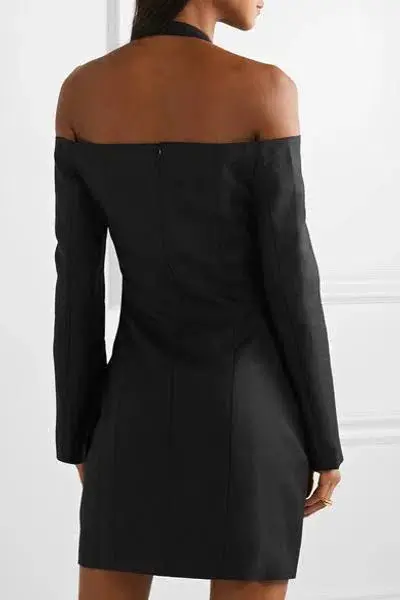 Anna Quan Nina Off Shoulder Wool Twill Mini Dress In Black Size 6 for rent on The Volte - main image