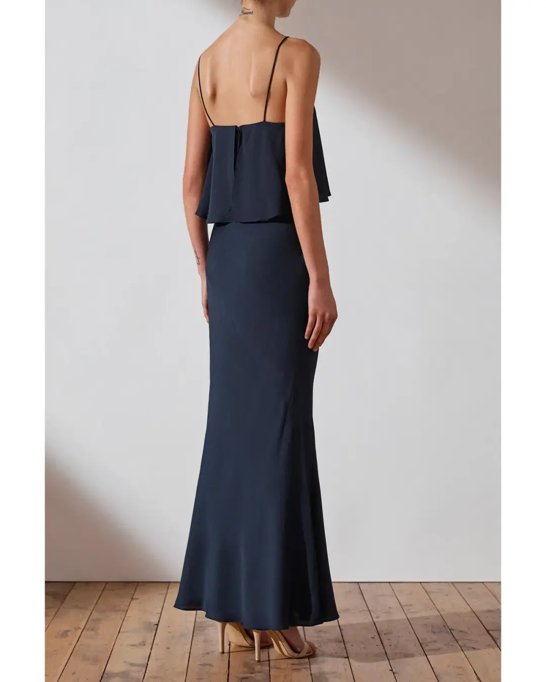 Shona Joy Bias Frill Slip Maxi Dress Navy Size 8 for rent on The Volte - main image