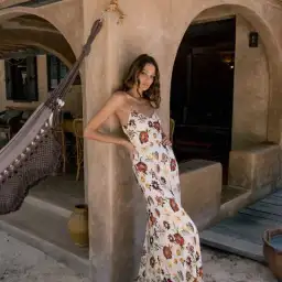 Ess The Label Emily Silk Slip Dress in Batik Ivory Size 4 for rent on The Volte - image 1