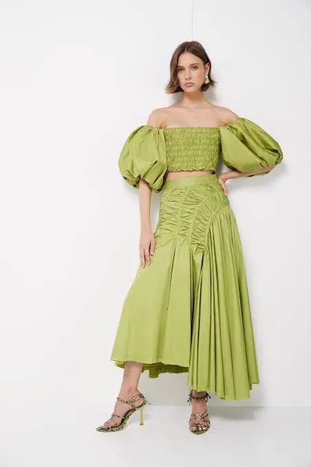 Aje Siren Cropped Top and Midi Skirt Set Green Size 4 for rent on The Volte - main image
