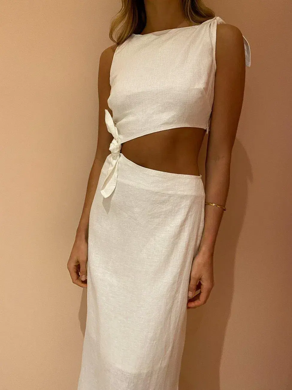 Sir the Label Ambroise Knot Midi Dress in White Size 6 for rent on The Volte - main image