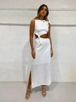 Sir the Label Ambroise Knot Midi Dress in White Size 6 for rent on The Volte - image 4