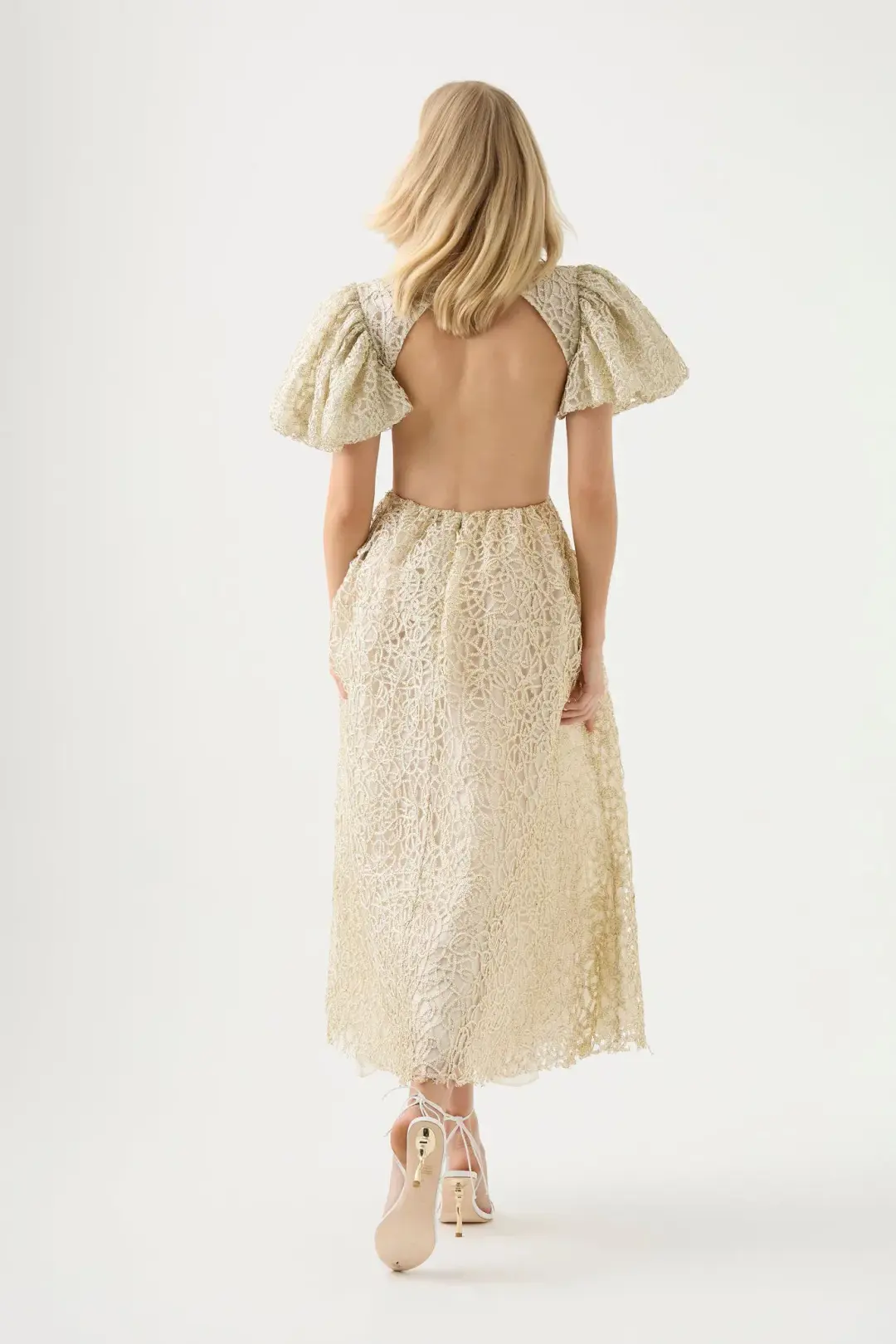 Aje Patina Lace Midi Dress Ivory Size AU 14 for rent on The Volte - main image