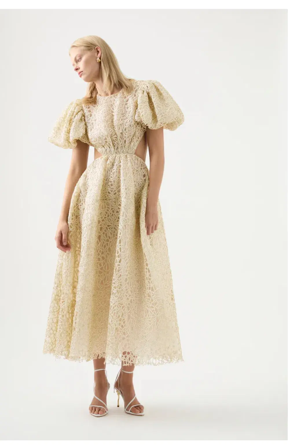 Aje Patina Lace Midi Dress Ivory Size AU 14 for rent on The Volte - main image