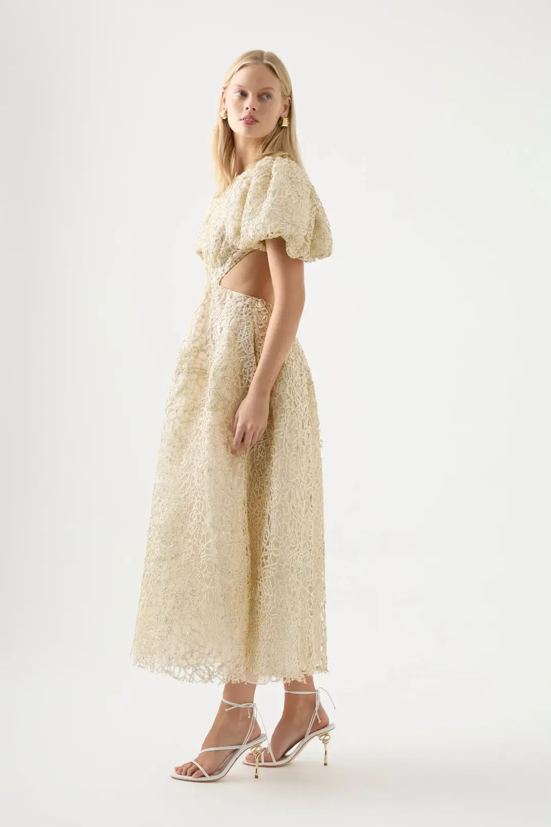 Aje Patina Lace Midi Dress Ivory Size AU 14 for rent on The Volte - main image