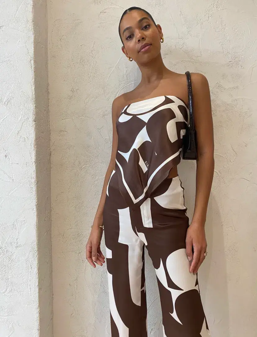 Sir the Label Julien Scarf and Pants Set In Abstract Chocolate Size 1 / AU 8 for rent on The Volte - main image