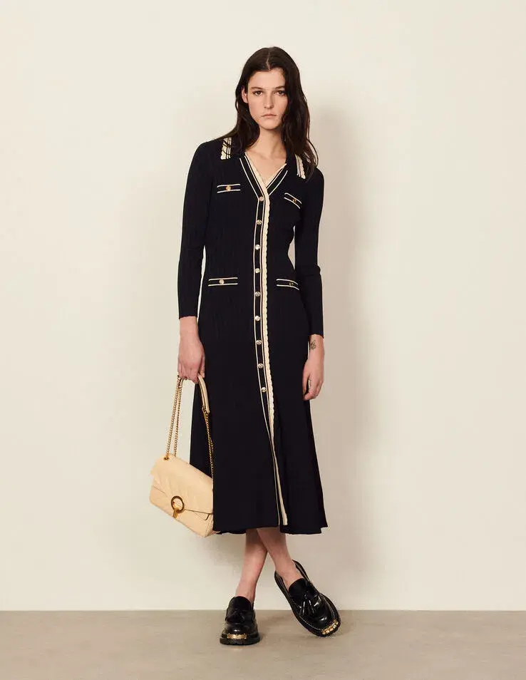 Sandro Paris Alexandrine Ribbed Knit Shirtdress Size 40 / AU 10 for rent on The Volte - main image