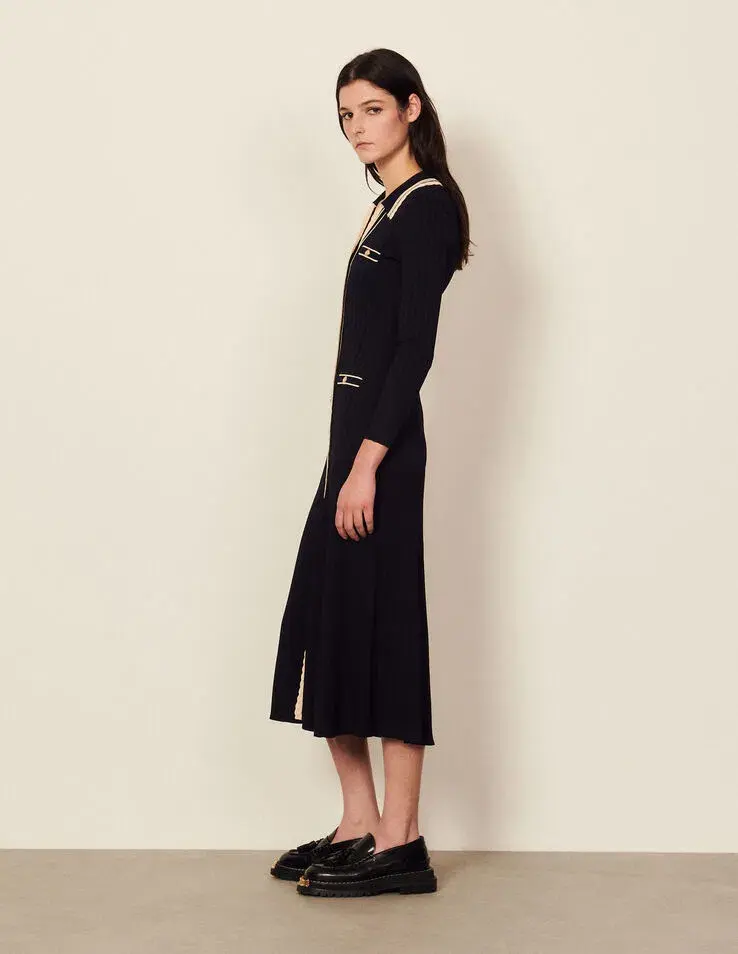 Sandro Paris Alexandrine Ribbed Knit Shirtdress Size 40 / AU 10 for rent on The Volte - main image