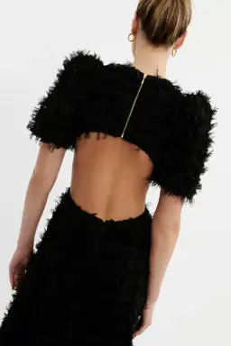 Rebecca Vallance Cherie Amour Puff Sleeve Midi Dress Black Size 10 for rent on The Volte - image 2