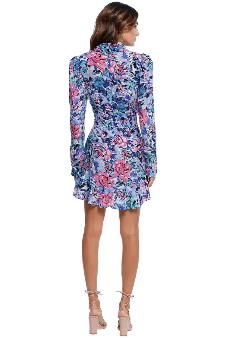 Rebecca Vallance La Violette Mini Dress Blue Multi Print Size 14 for rent on The Volte - main image