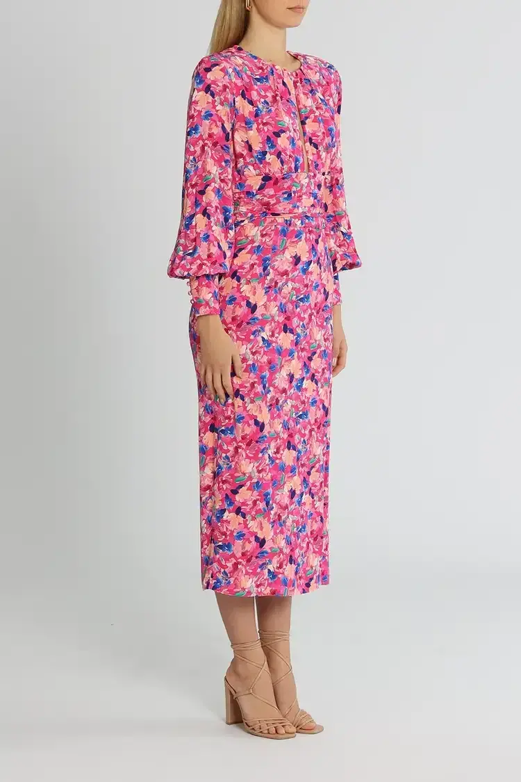 Rebecca Vallance Little Havana Midi Dress Pink Print Size 12 - Image 2