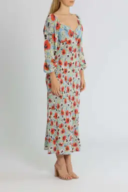 Rixo London Gio Neckline Midi Dress Blue Multi Print Size 14 for rent on The Volte - image 2