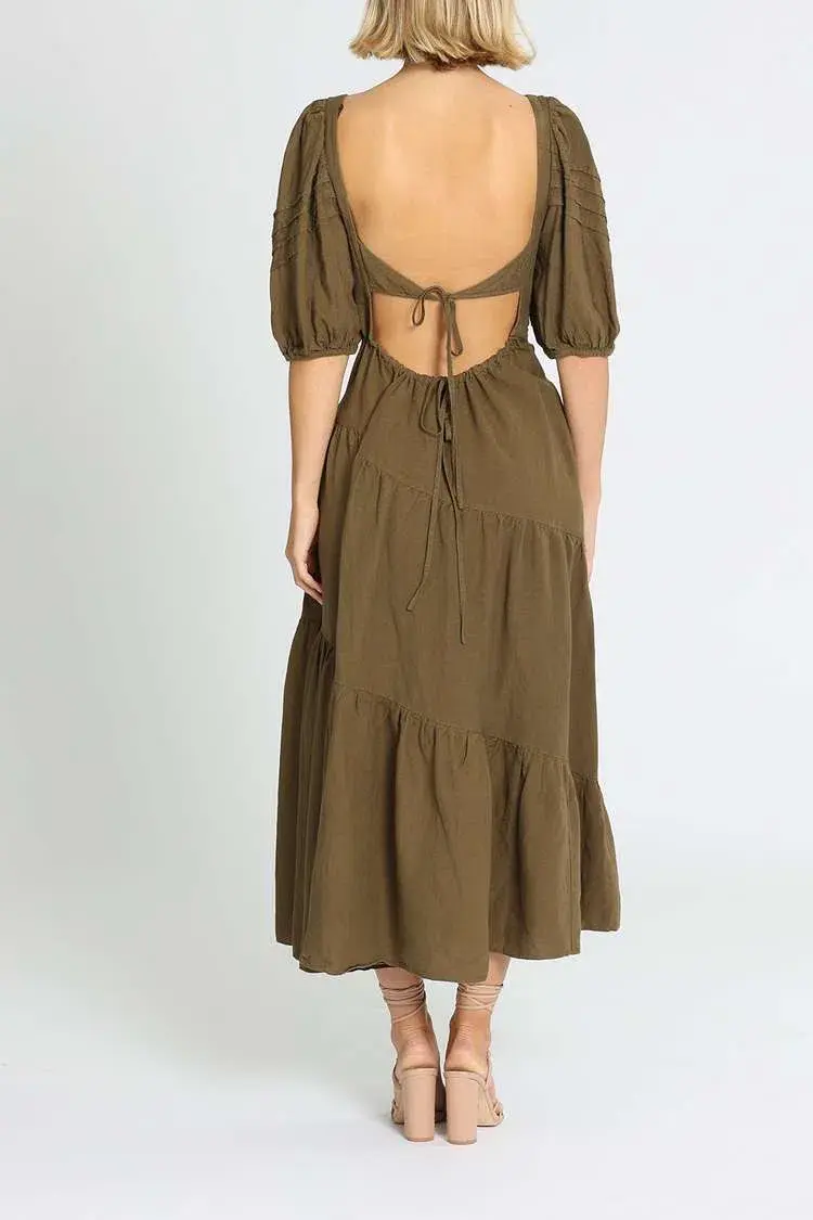 Shona Joy Juliana Midi Dress Khaki Size 14 - Image 3