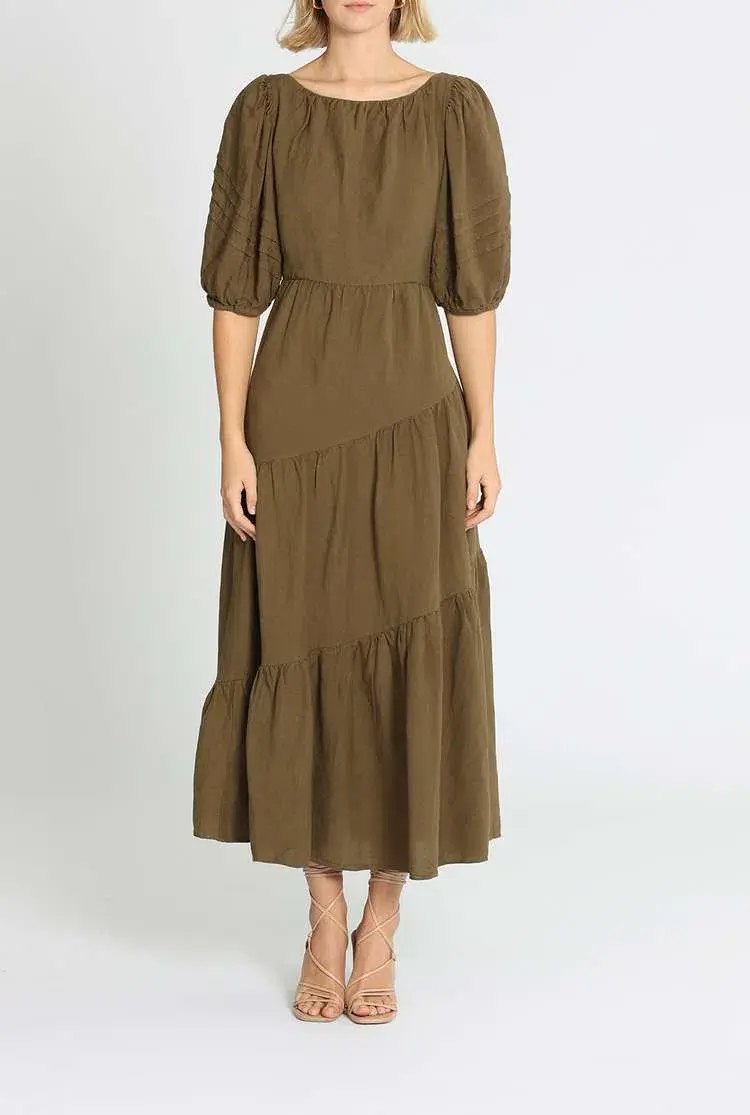 Shona Joy Juliana Midi Dress Khaki Size 14 - Image 1