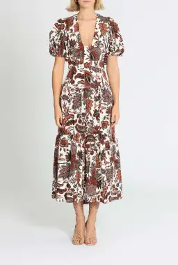 Shona Joy Catalina Plunged Short Sleeve Midi Dress Floral Print Size 8