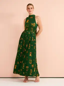 Kate Ford Manisa Pleated Gown In Green Print Size 12