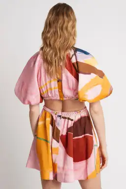 Aje Capucine Puff Sleeve Mini Dress Multi Print Size 4 for rent on The Volte - image 3