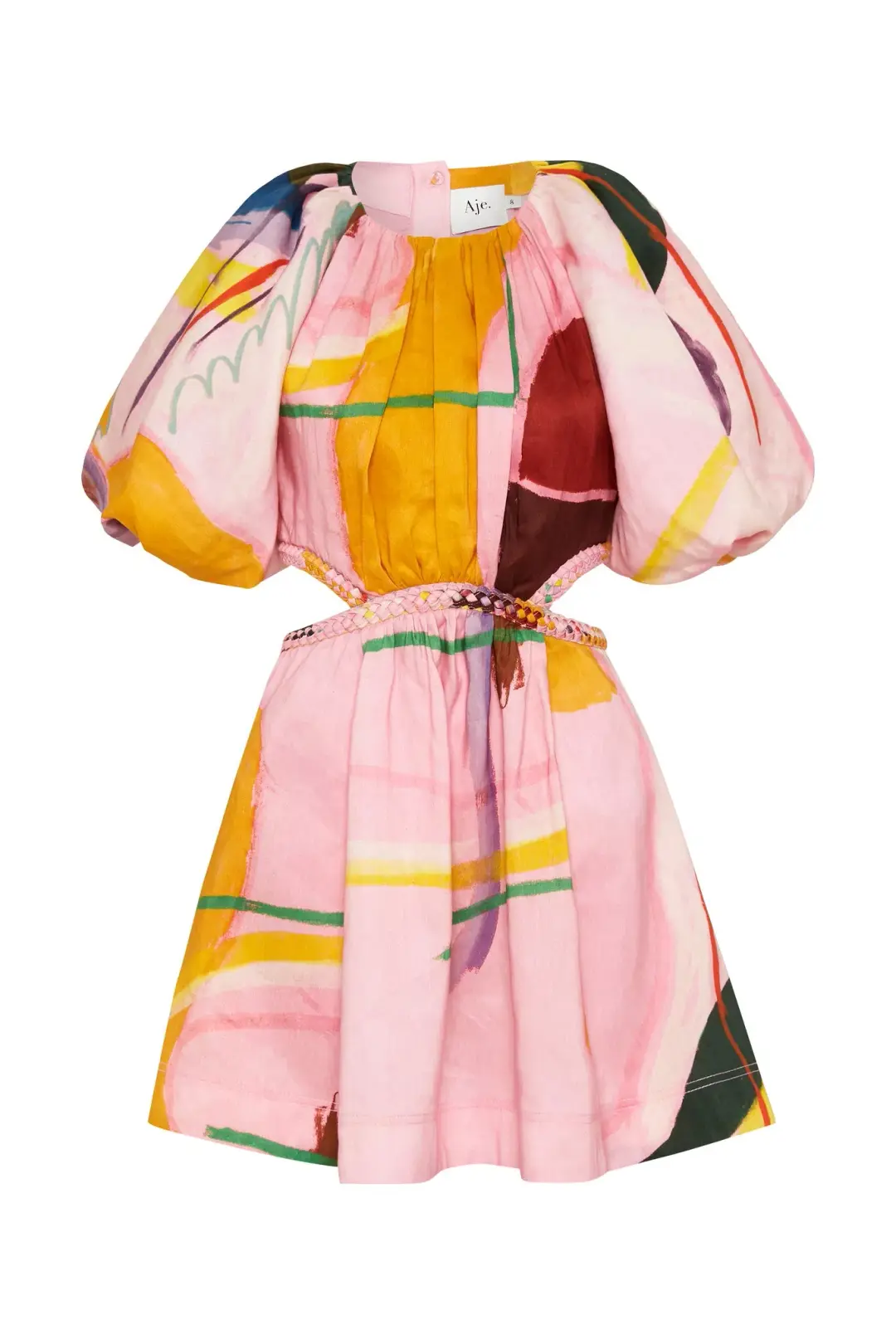 Aje Capucine Puff Sleeve Mini Dress Multi Print Size 4 for rent on The Volte - main image